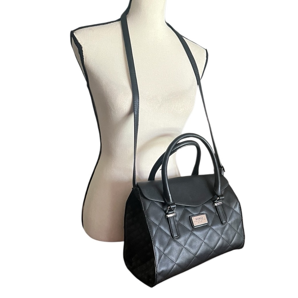 Guess Black Quilted Satchel Crossbody Handbag. - Picture 3 of 7